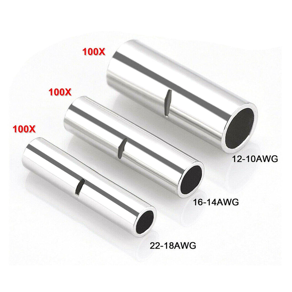 300Pcs Uninsulated 12-10 16-14 22-18 Gauge Non-Insulated Butt Connectors New