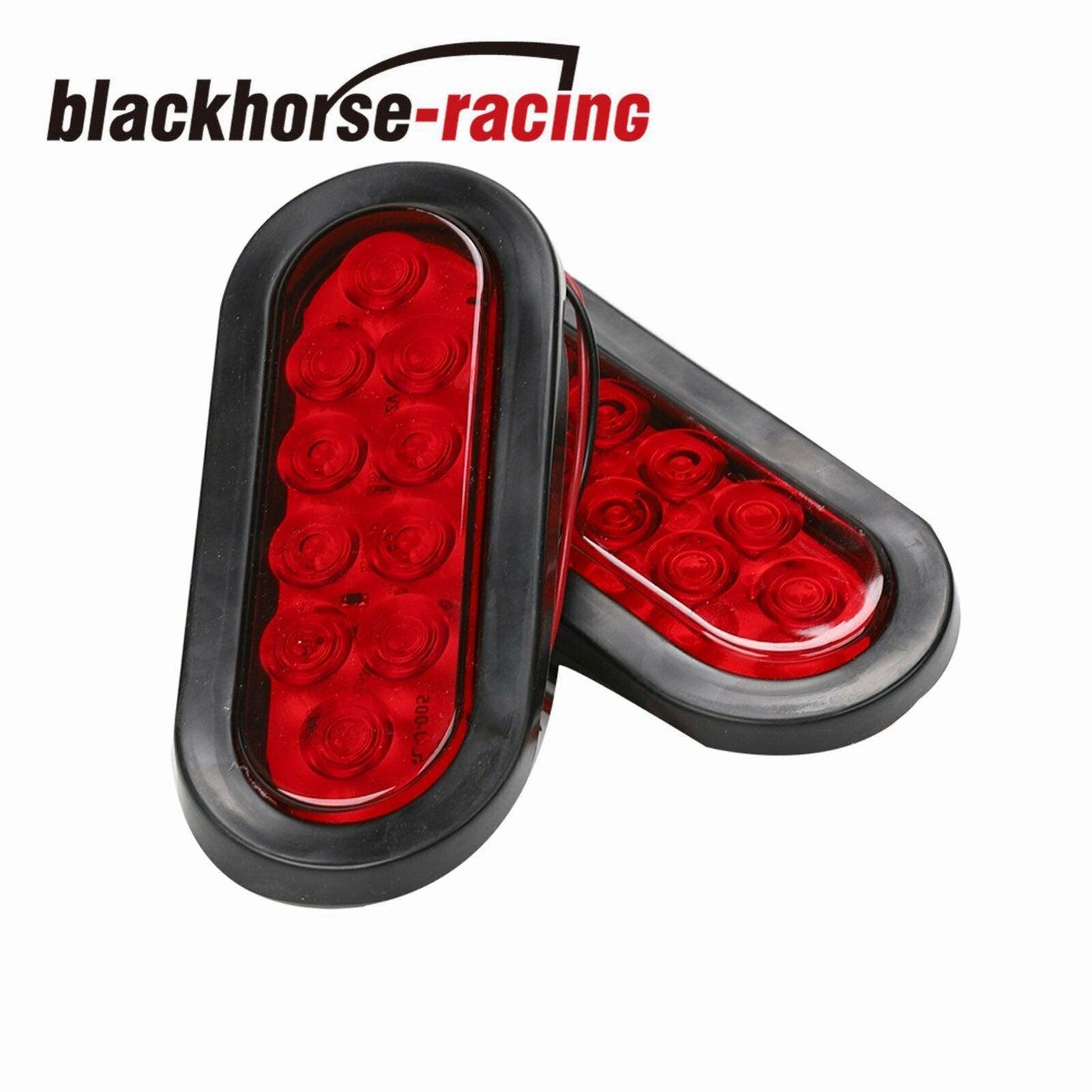 2pcs Red 6'' Oval 10LED Truck Trailer Brake Stop Turn Tail Lights w/Grommet Plug - www.blackhorse-racing.com