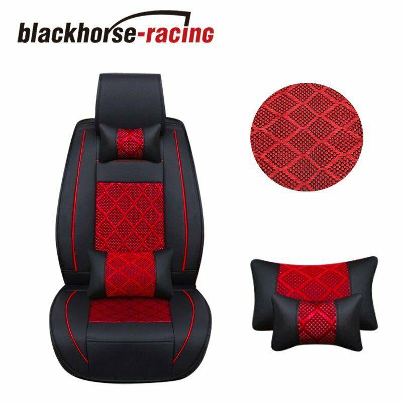 Front + Rear 5-Seat SUV Seat Cover Cooling Mesh PU Leather Car Cushion w/Pillow - www.blackhorse-racing.com