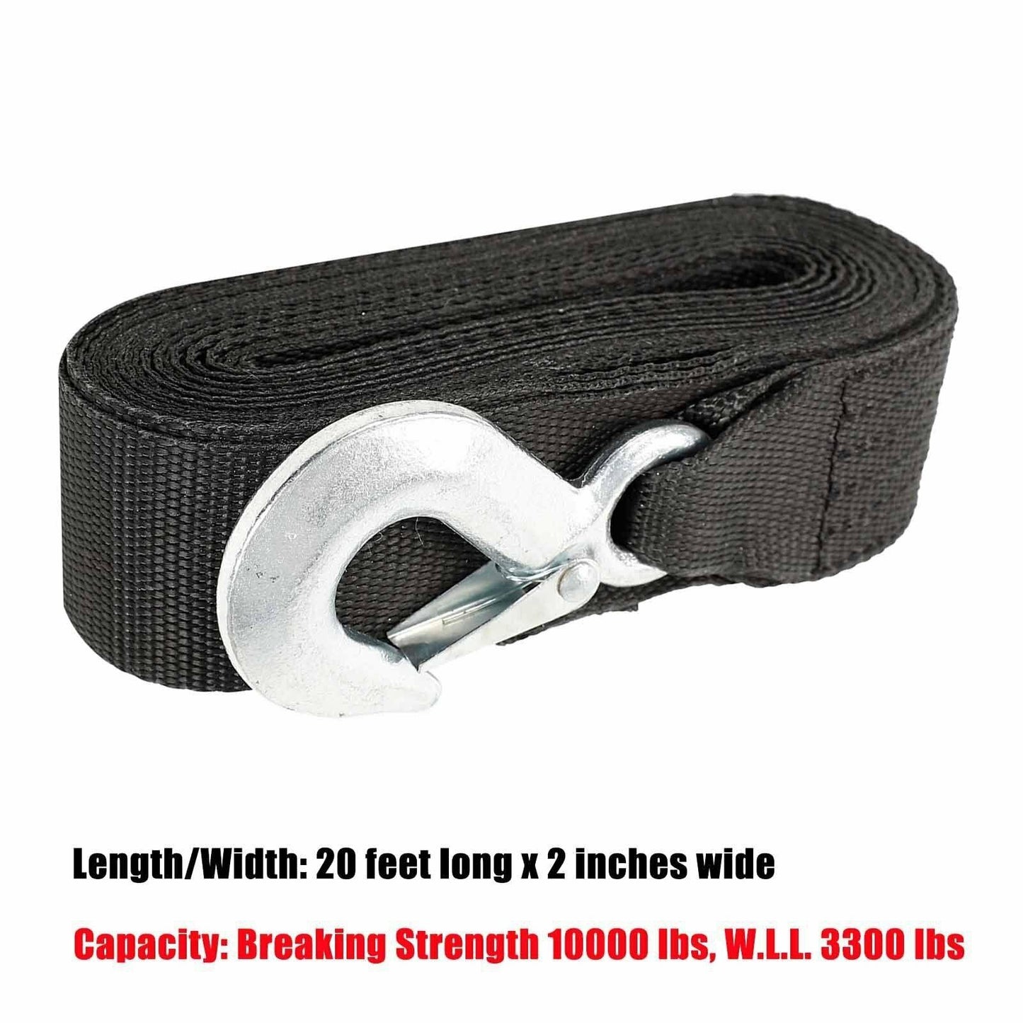 DELUXE BOAT TRAILER REPLACEMENT WINCH STRAP 10000LB 2"x20' WITH SNAP HOOK - www.blackhorse-racing.com