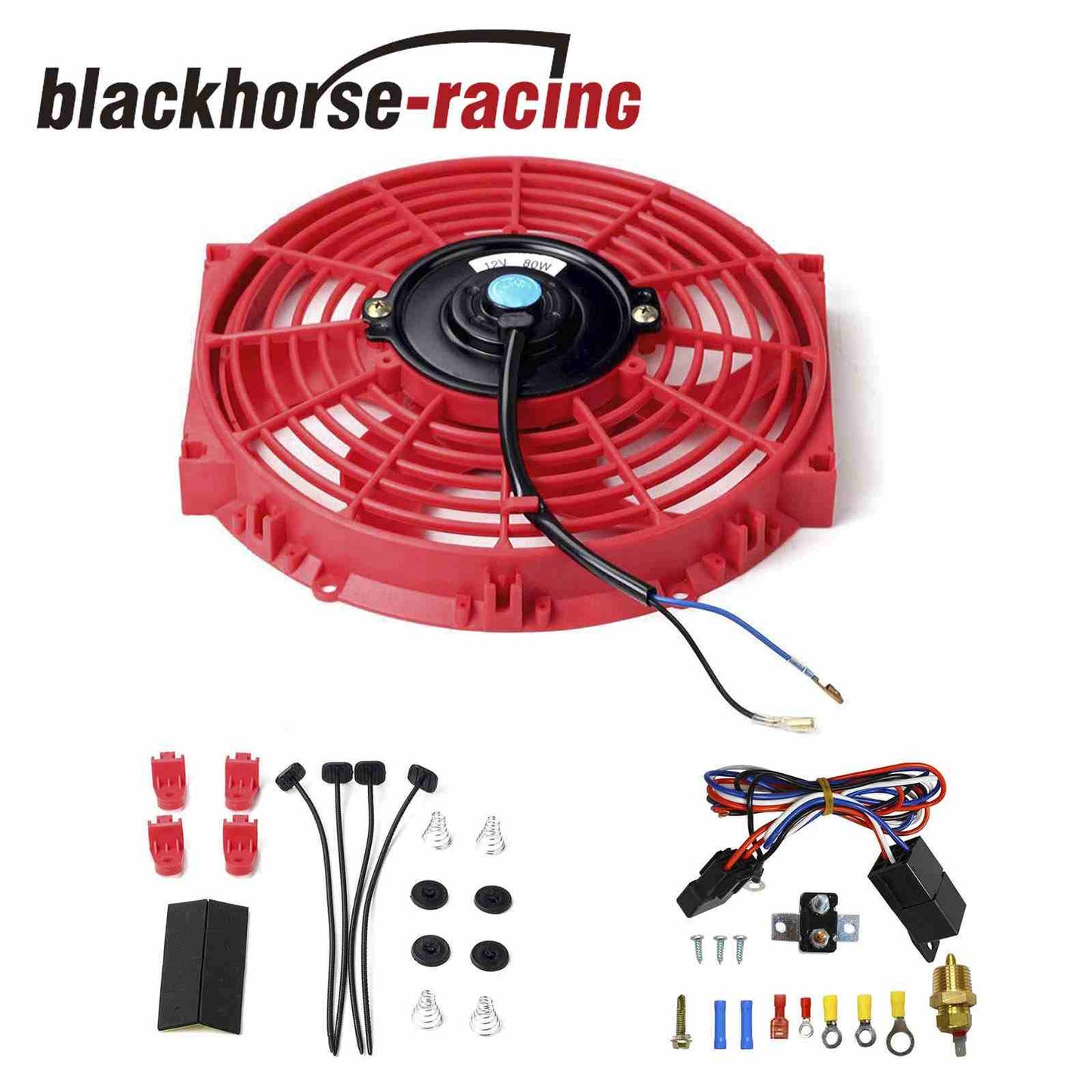 
                  
                    Electric Radiator 10'' Cooling Fan Red & 3/8" Probe Ground Thermostat Switch Kit
                  
                