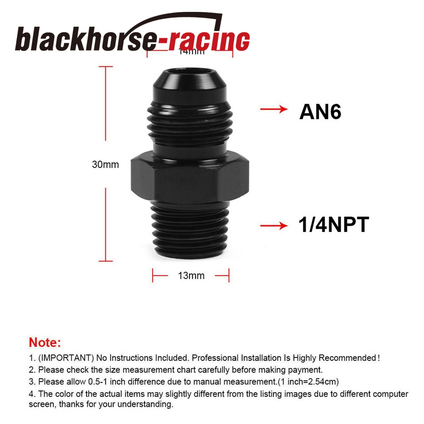 
                  
                    Straight Adapter 6 AN to 1/4 NPT Fitting Black HIGH QUALITY!
                  
                