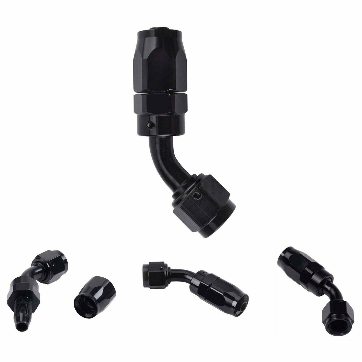 2PC Black AN 8  45 Degree Aluminum Swivel Oil Fuel Line Hose End Fitting 6-AN - www.blackhorse-racing.com