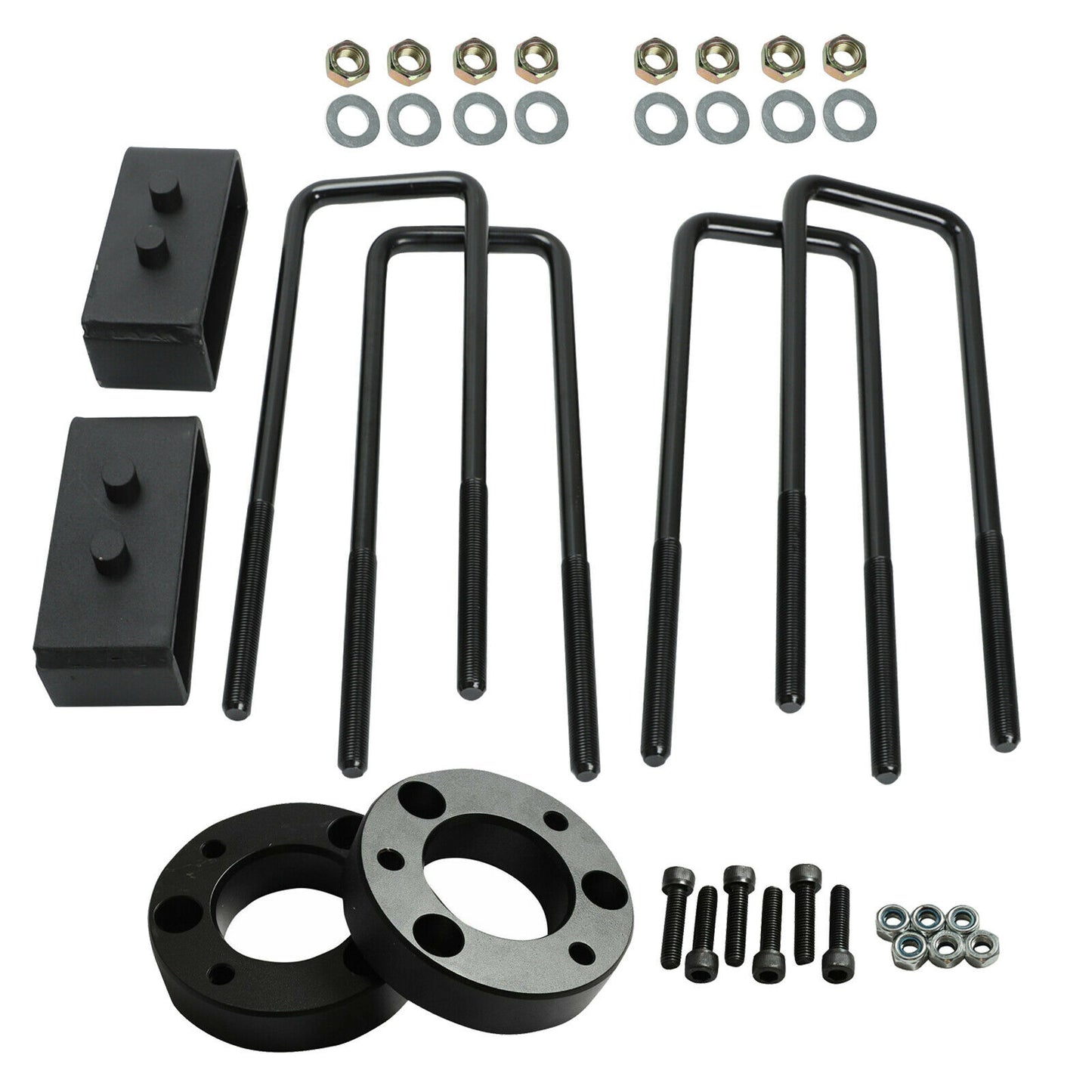 FIT 2004-17 Ford F150 4WD 2" F Spacers+2" Blocks Raise Leveling Lift Kit Black - www.blackhorse-racing.com