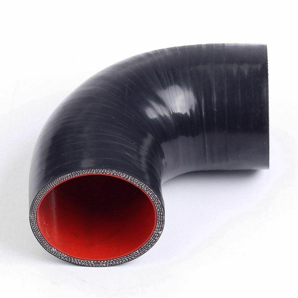 Black-red 4PLY Silicone 90 Degree Elbow Connector Joiner Turbo Hose 102mm 4