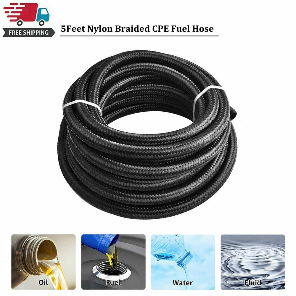 5 Feet Black AN10 Nylon & Stainless Steel Braided Fuel Oil Gas Line Hose 10AN - www.blackhorse-racing.com