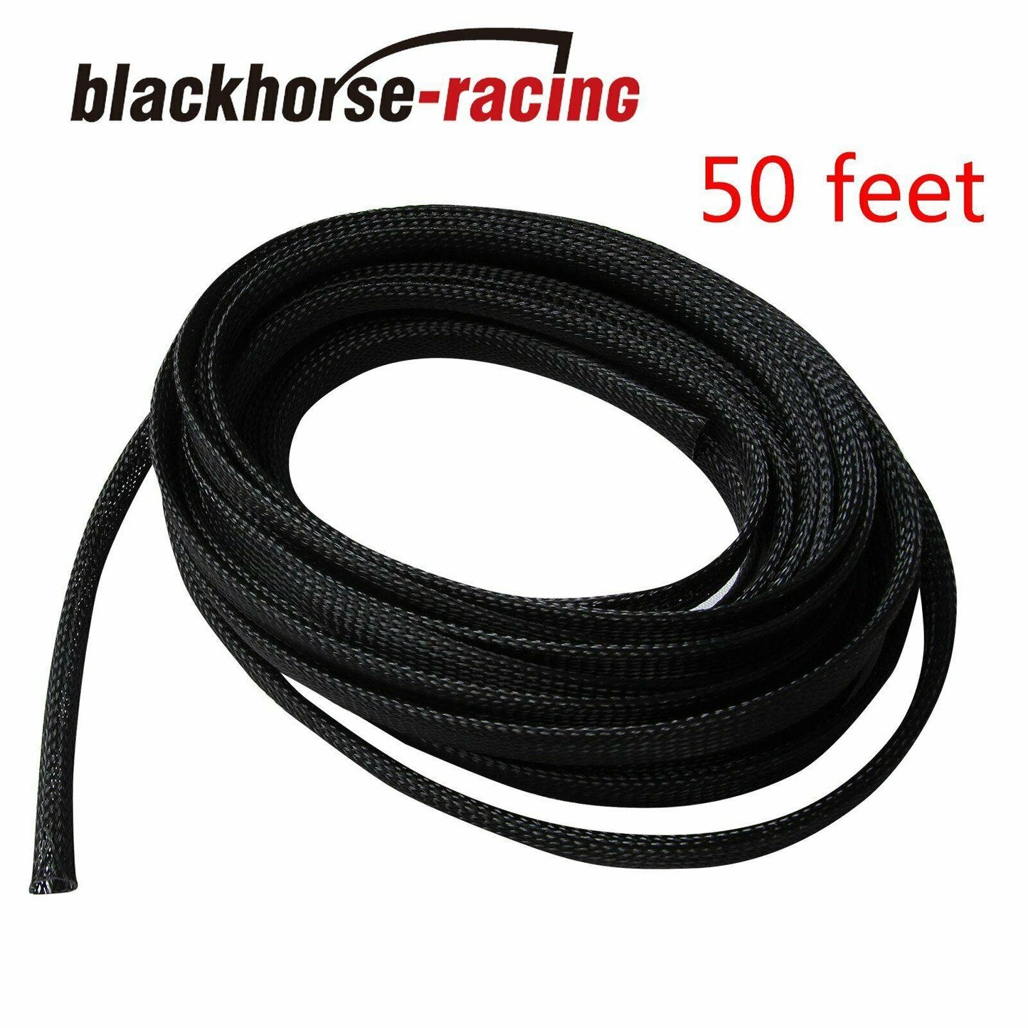 50 FT 1/2" Expandable Wire Cable Sleeving Sheathing Braided Loom Tubing Black - www.blackhorse-racing.com