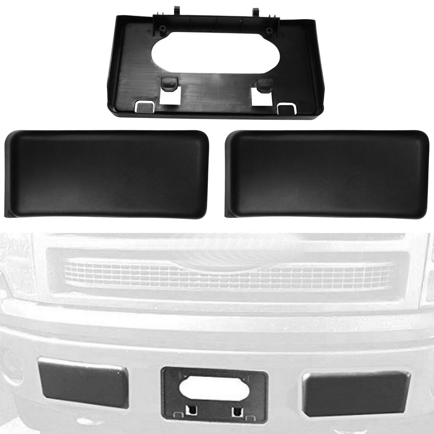 Fit 2009-2014 Ford F150 Front Bumper Guards Pads & License Plate Bracket Tag Set - www.blackhorse-racing.com