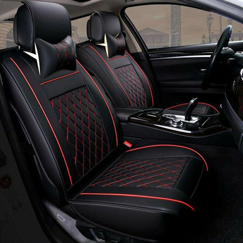 6D Red Universal Car 5-Seat Cover Front Rear PU Leather Interior