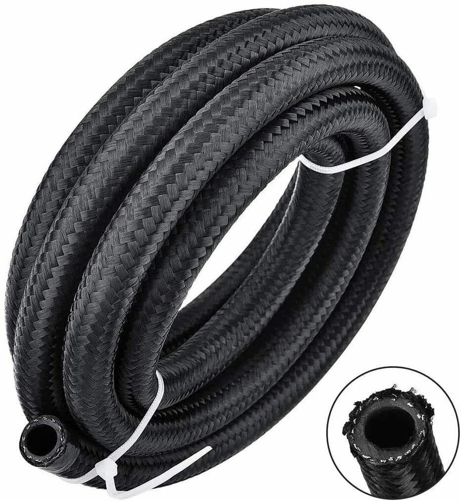 5 Feet Black AN10 Nylon & Stainless Steel Braided Fuel Oil Gas Line Hose 10AN - www.blackhorse-racing.com