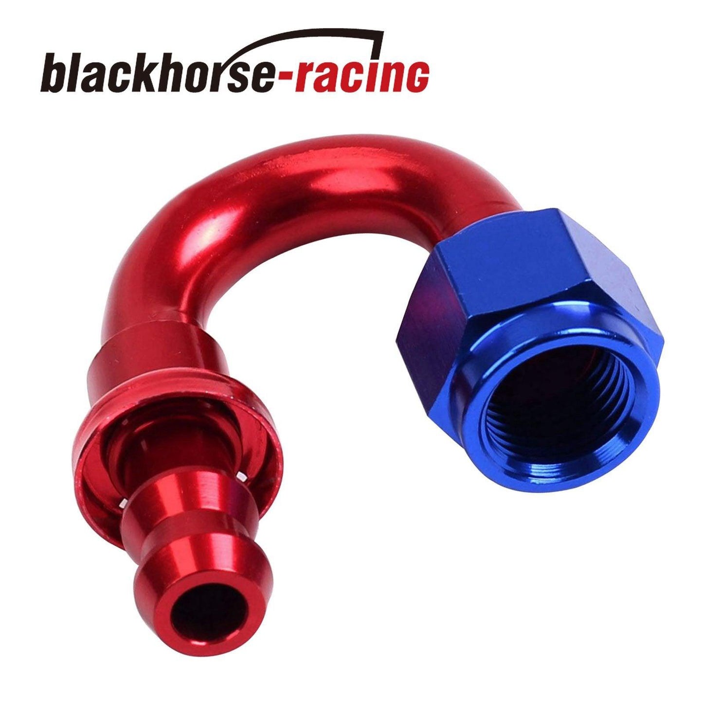 2PC Red & Blue 180 Degree Aluminum Push on Oil Fuel Line Hose End Fittings AN6 - www.blackhorse-racing.com