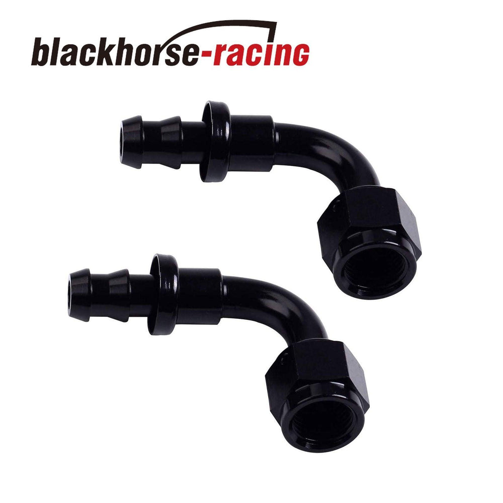 2PC Black AN 4 90 Degree Aluminum Push on Oil Fuel Line Hose End Fitting 4-AN - www.blackhorse-racing.com