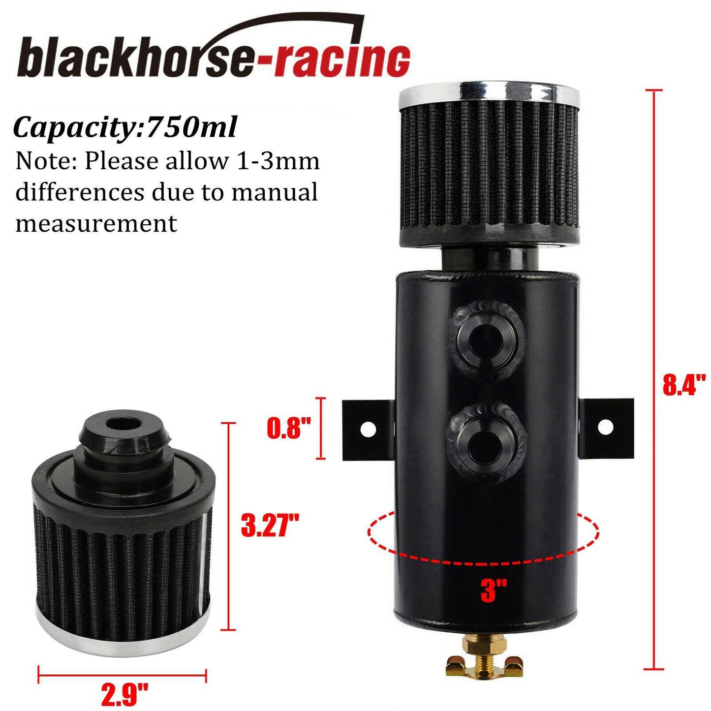 
                  
                    10AN Oil Catch Tank Reservoir Can Polished Aluminum W/ Breather Filter Baffled - www.blackhorse-racing.com
                  
                