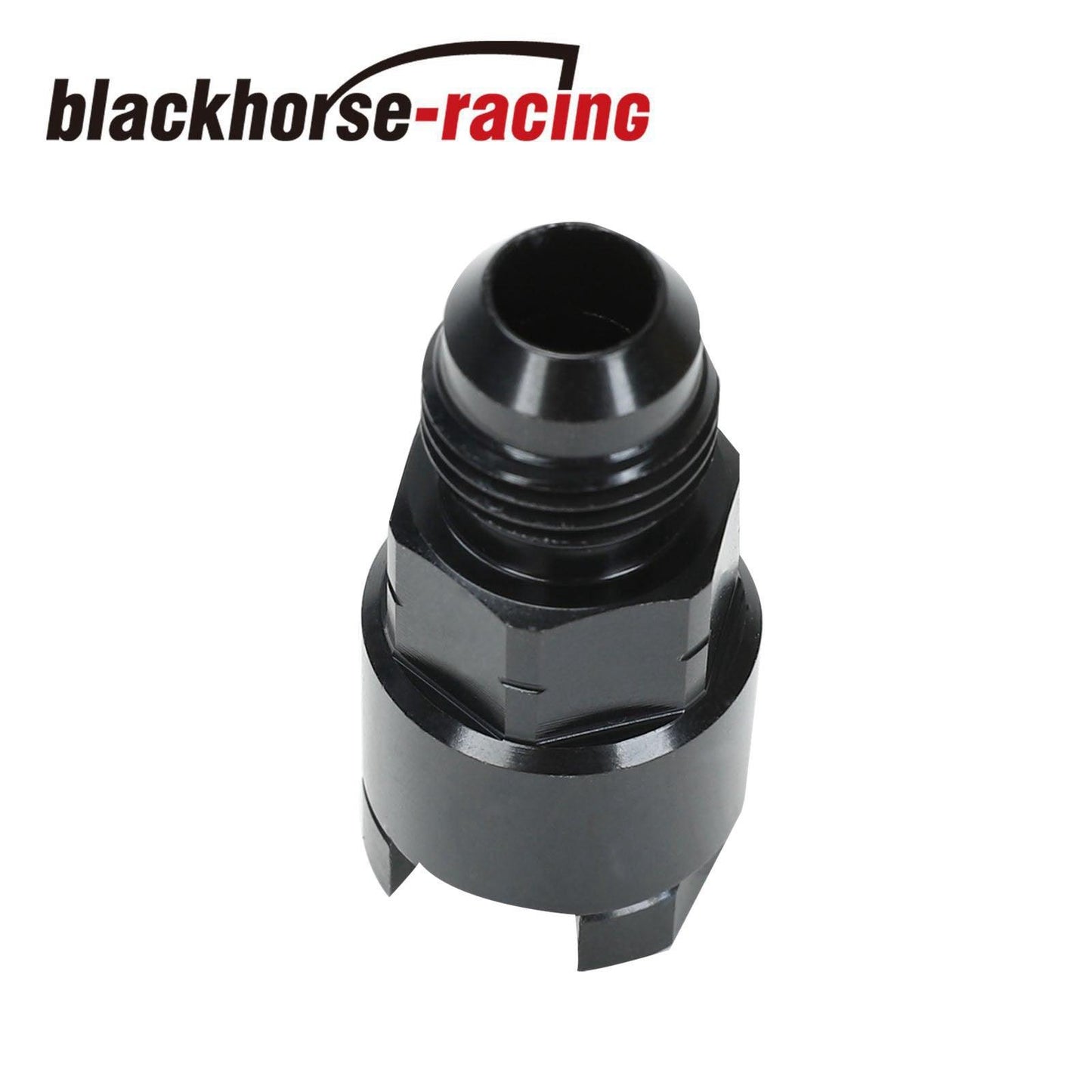 
                  
                    Black Fuel Adapter Fitting 6AN to 3/8 GM Quick Connect w/ Thread Retainer Female - www.blackhorse-racing.com
                  
                