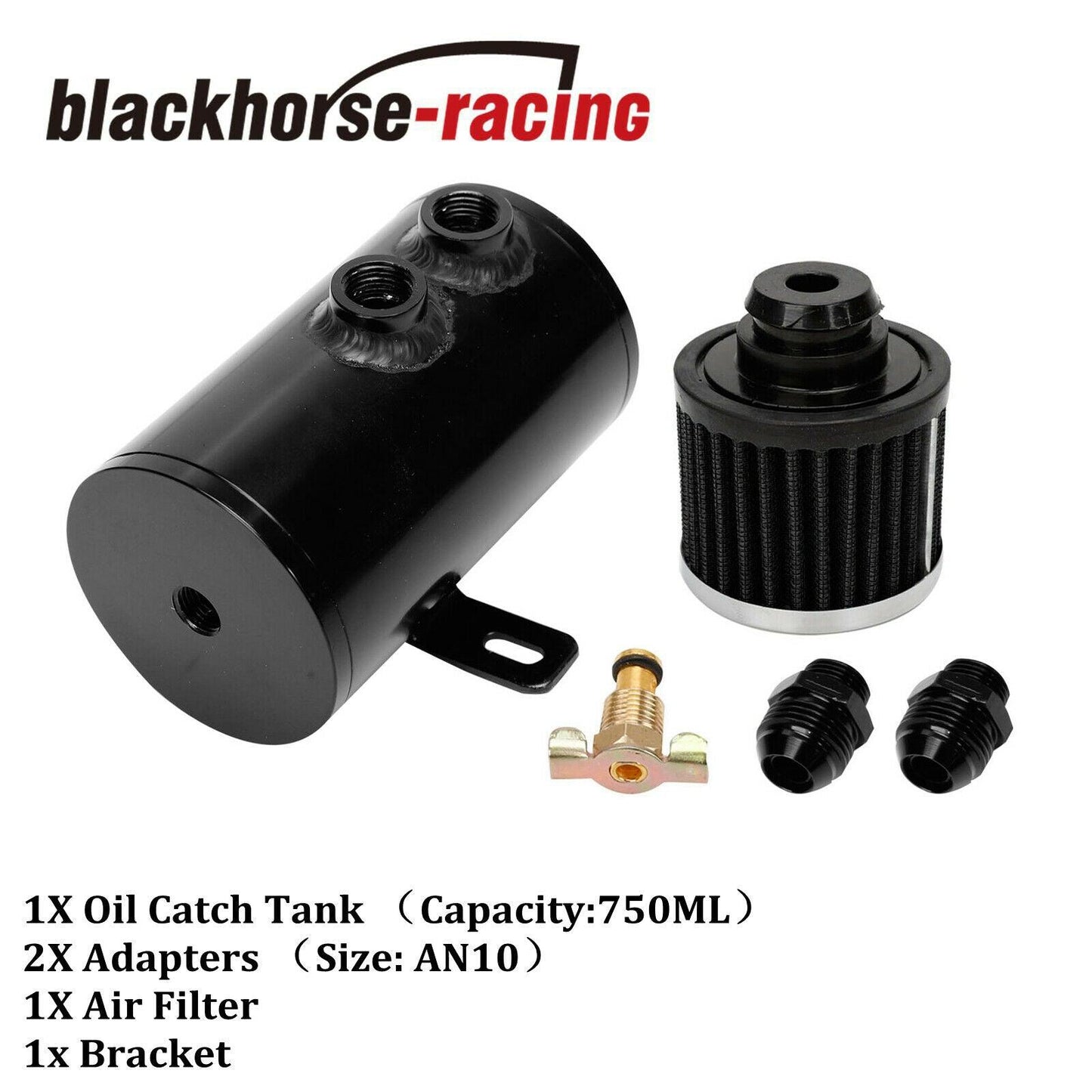 
                  
                    10AN Oil Catch Tank Reservoir Can Polished Aluminum W/ Breather Filter Baffled - www.blackhorse-racing.com
                  
                