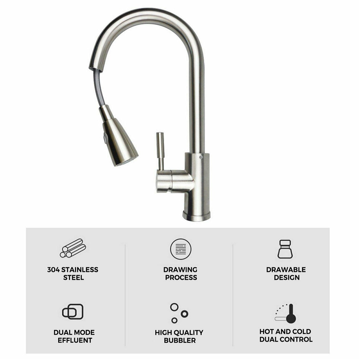 
                  
                    Brushed Nickel Kitchen Sink Faucet Pull Out Sprayer Mixer Single Hole+ Cover - www.blackhorse-racing.com
                  
                