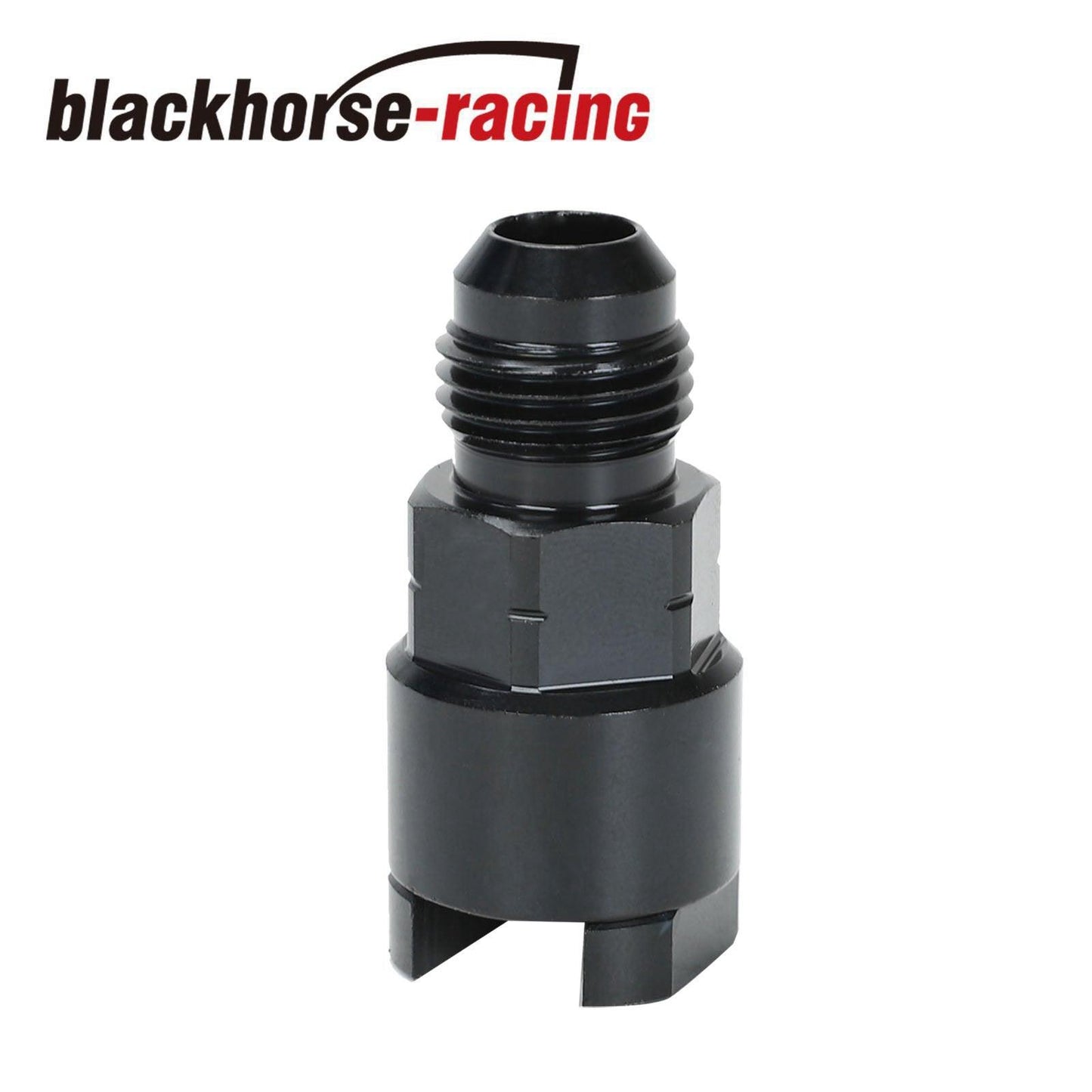 
                  
                    Black Fuel Adapter Fitting 6AN to 3/8 GM Quick Connect w/ Thread Retainer Female - www.blackhorse-racing.com
                  
                