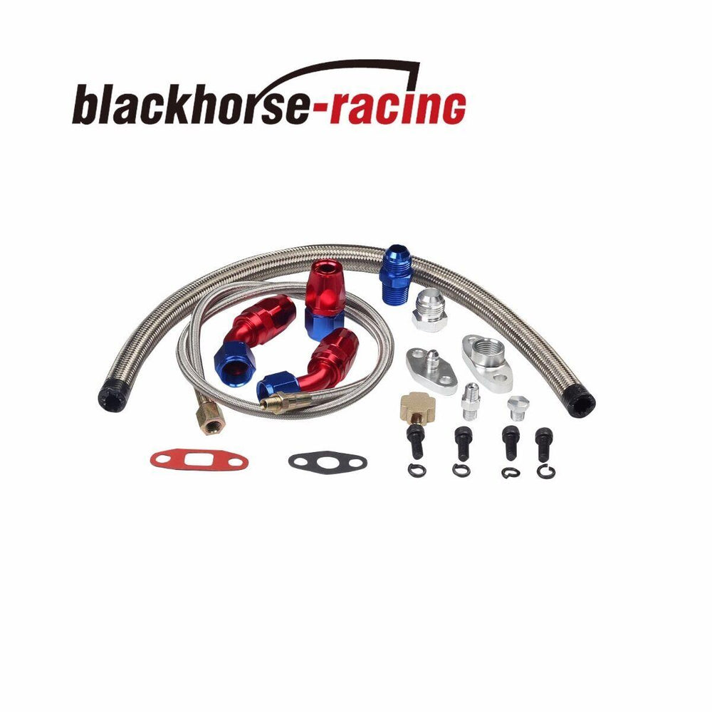 T3 T4 T04E T60 T61 T70 COMPLETE KITS TURBO CHARGER OIL DRAIN RETURN + FEED LINE - www.blackhorse-racing.com