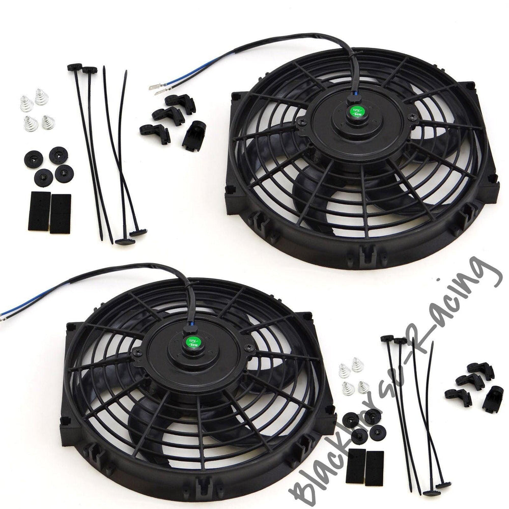 2X 10'' ELECTRIC RADIATOR/ENGINE COOLING FAN+MOUNTING ZIP TIE KITS BLACK - www.blackhorse-racing.com