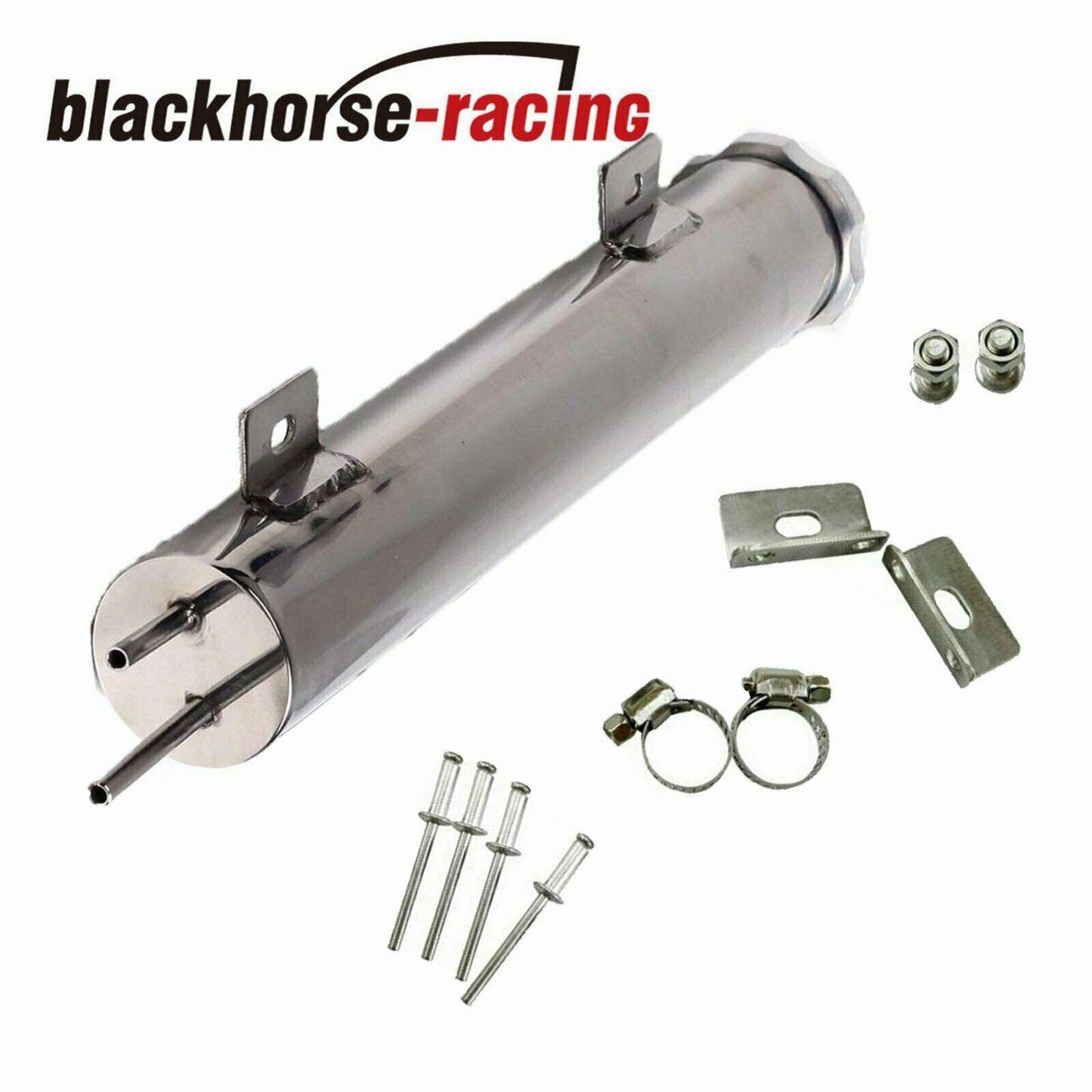 2'' x 10'' Polished Stainless Steel 14 oz Radiator Overflow Tank Bottle Catch Can - www.blackhorse-racing.com